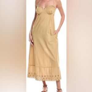 VIX BY PAULA HERMANNY Tess Cutout A-Line Midi-Dress/Light Tan- Size M